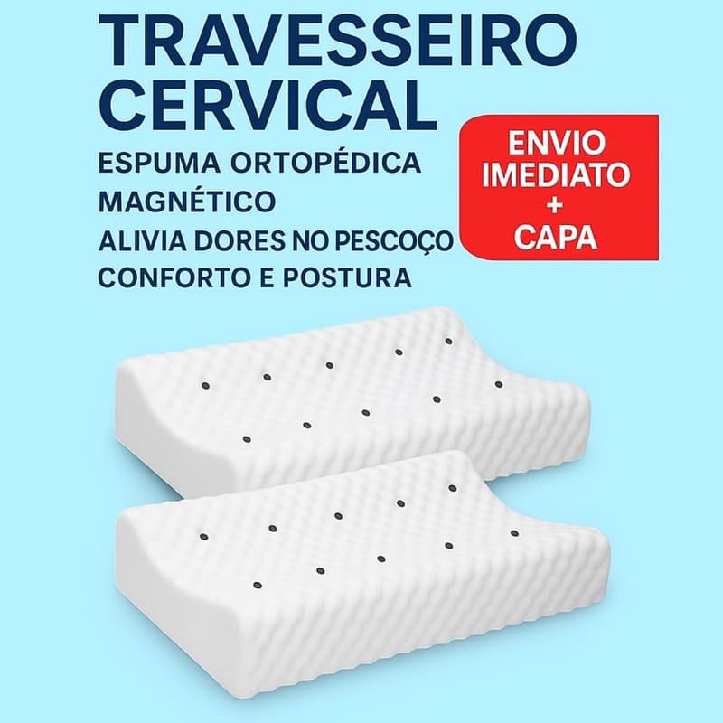 Kit 2 Travesseiros Cervical Ortopédico Magnético Infravermelho Espuma Soft Premium