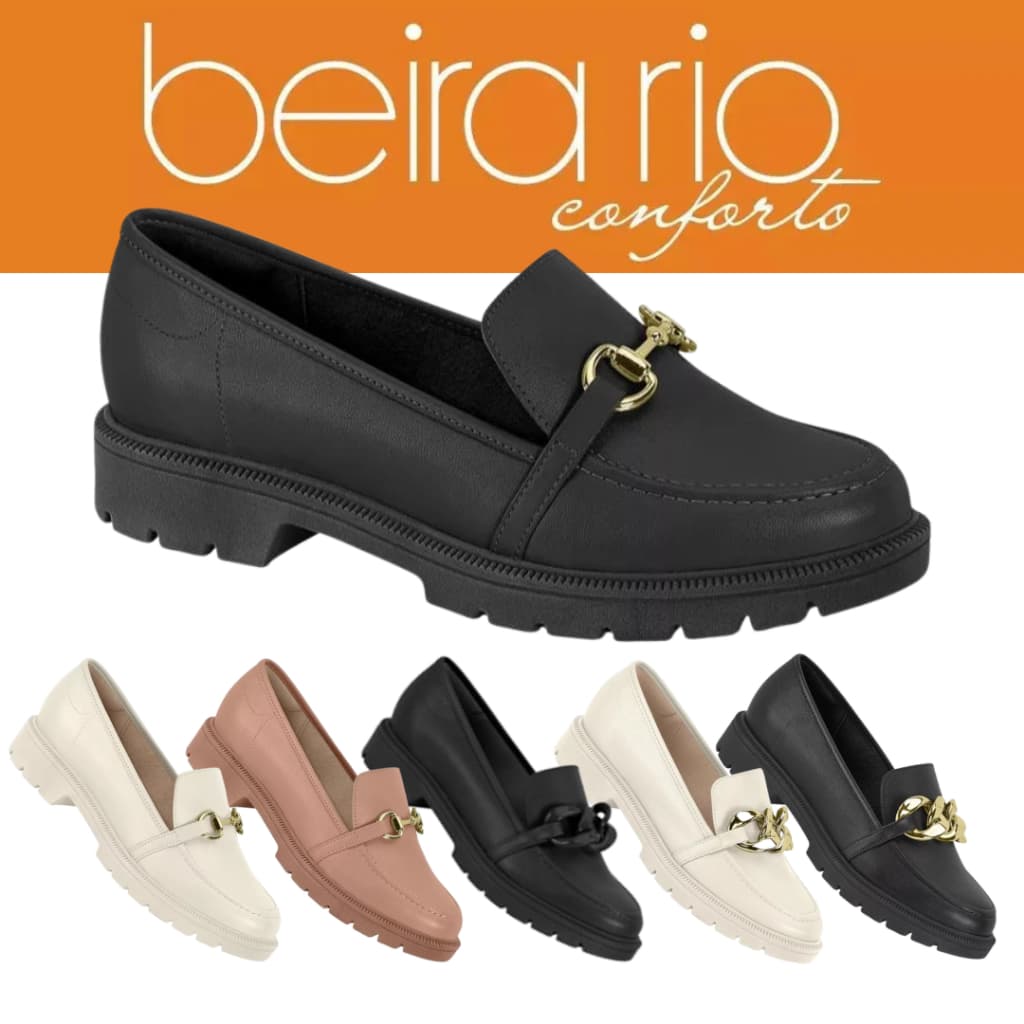 Sapato Feminino Mocassim Tratorado Beira Rio Fivela Corrente