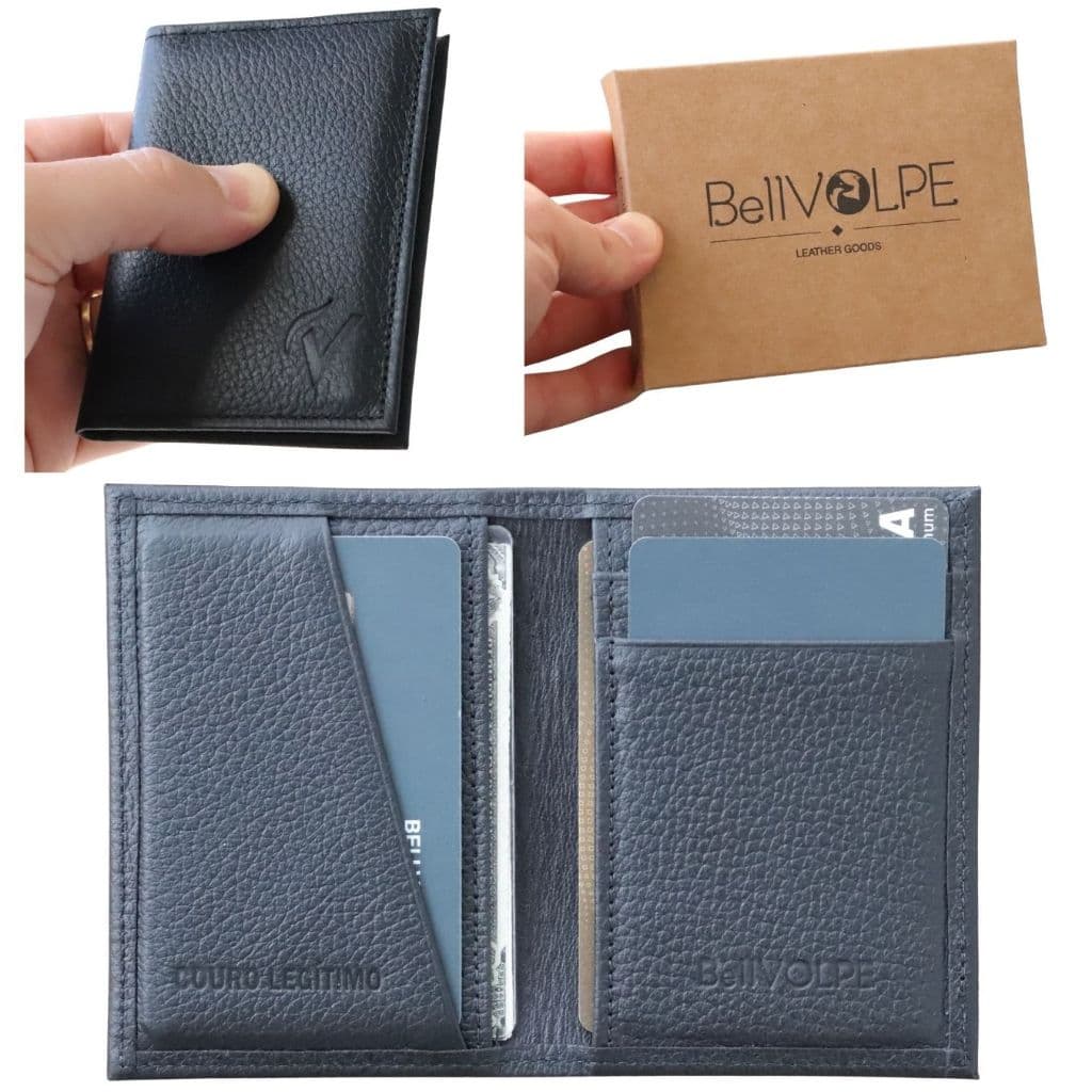 Carteira Masculina Antifurto Proteção RFID Slim Mini Couro Legítimo Cartões Cédulas CNH CIN Fabrica