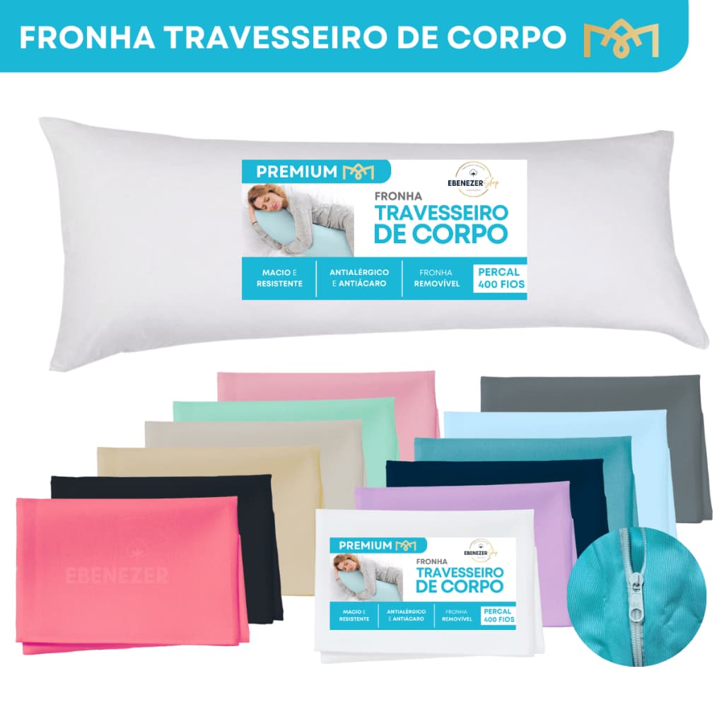 Fronha Xuxão Corpo c/ Zíper 1,35x45cm Avulsa Percal Flex 400 Fios Travesseiro Grávida Alívio Coluna