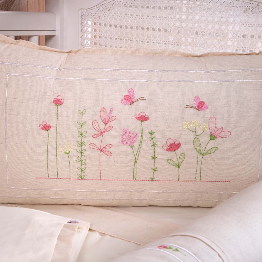 Kit Berço Menina Luxo Linho 8 Peças 100% Algodão Bordado Premium l Brubrelel Baby