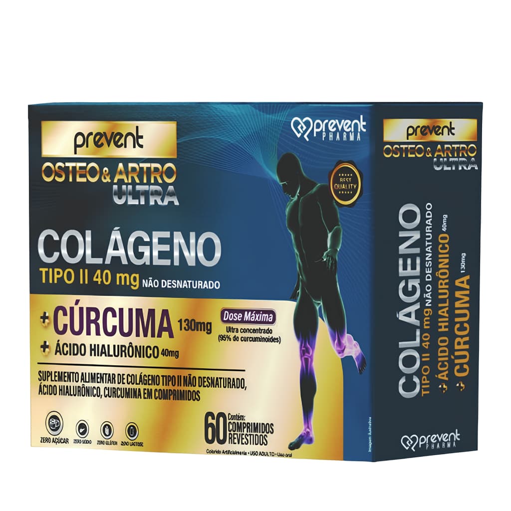 Colágeno Tipo 2 + Cúrcuma e Ácido Hialurônico – 60 Cápsulas Prevent Pharma