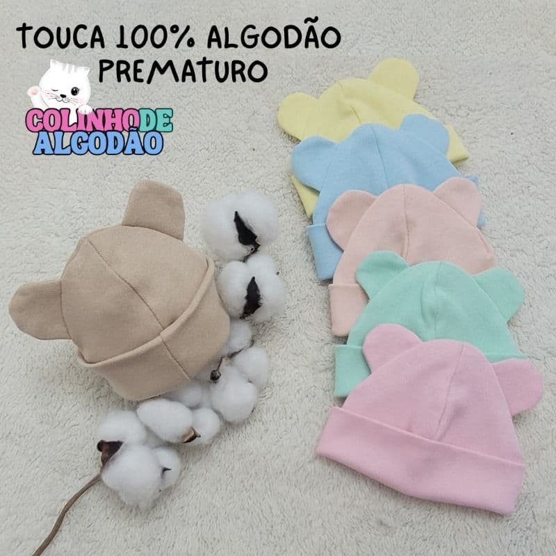 Touca bebê prematuro 100% algodão boneca reborn