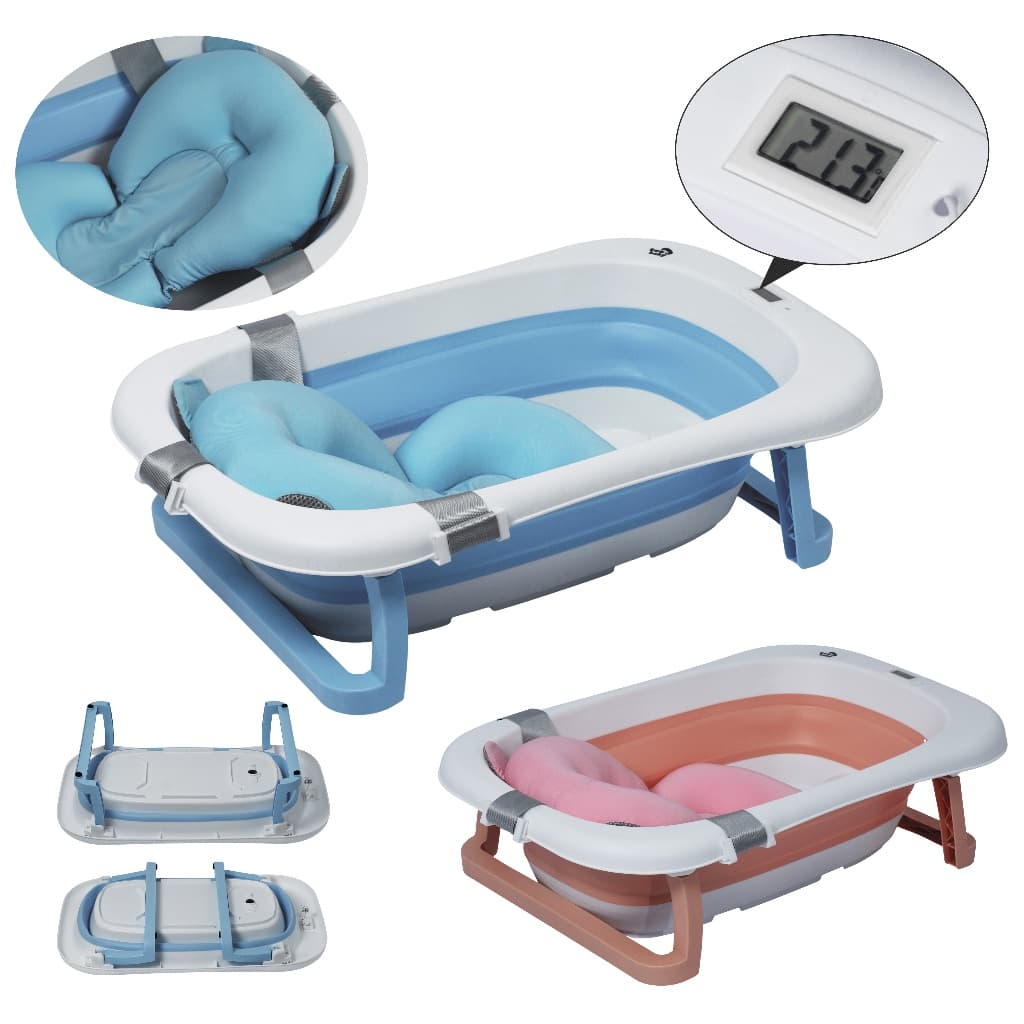 Banheira Bebê Dobrável Infantil Confortável Segura Com Termômetro Portátil Com Almofada De Banho