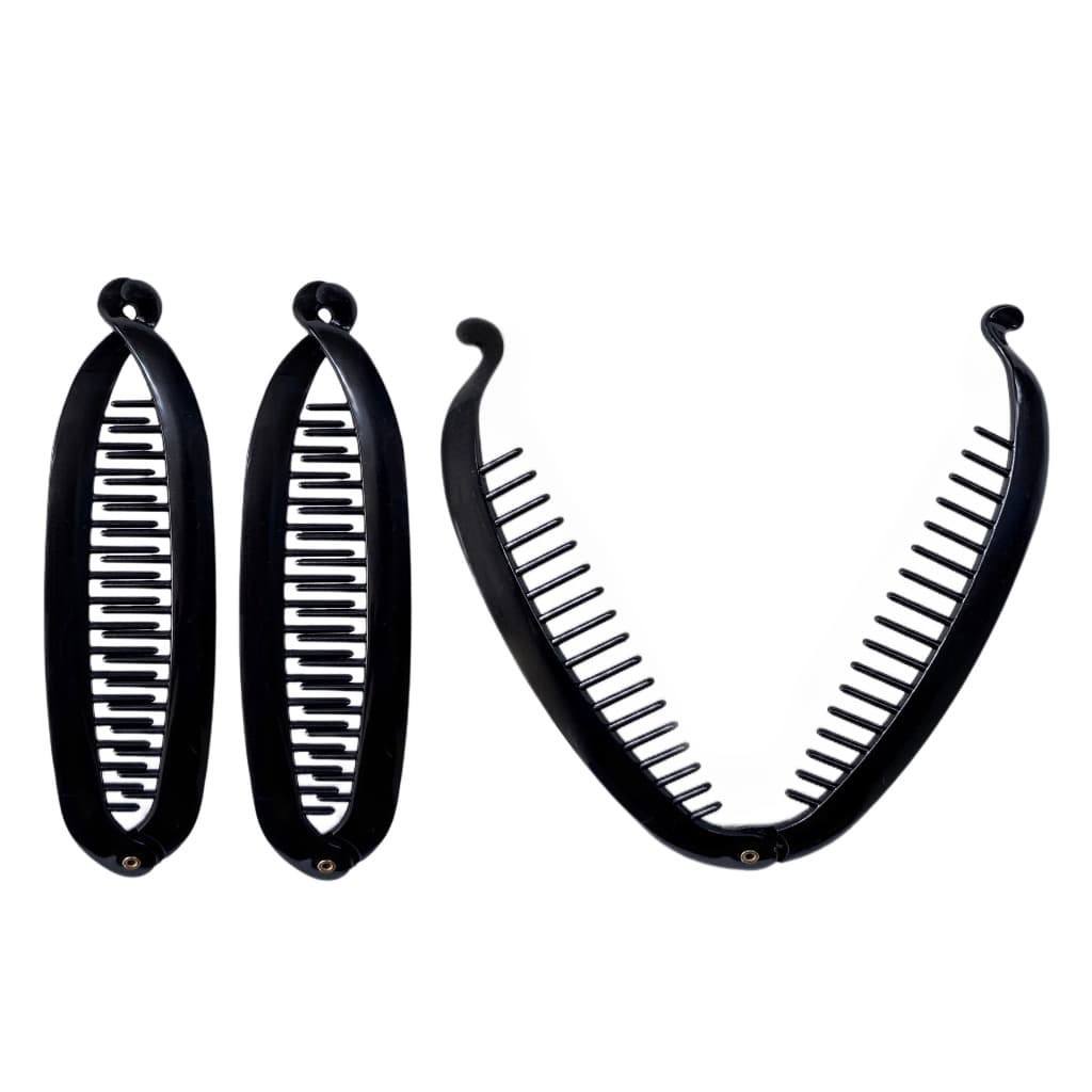 Kit 3 Bananas Prendedores Para Cabelo Penteado Presilhas Cor Preta
