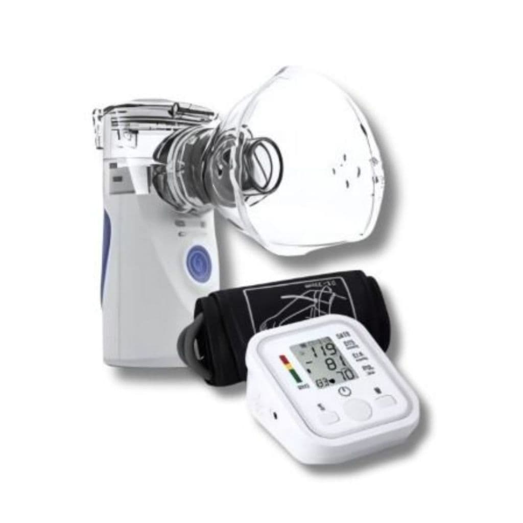 Kit 2 Aparelho Medidor De Pressão Arterial E  Inalador Nebulizador Ultrassônico Portátil Usb Bivolt