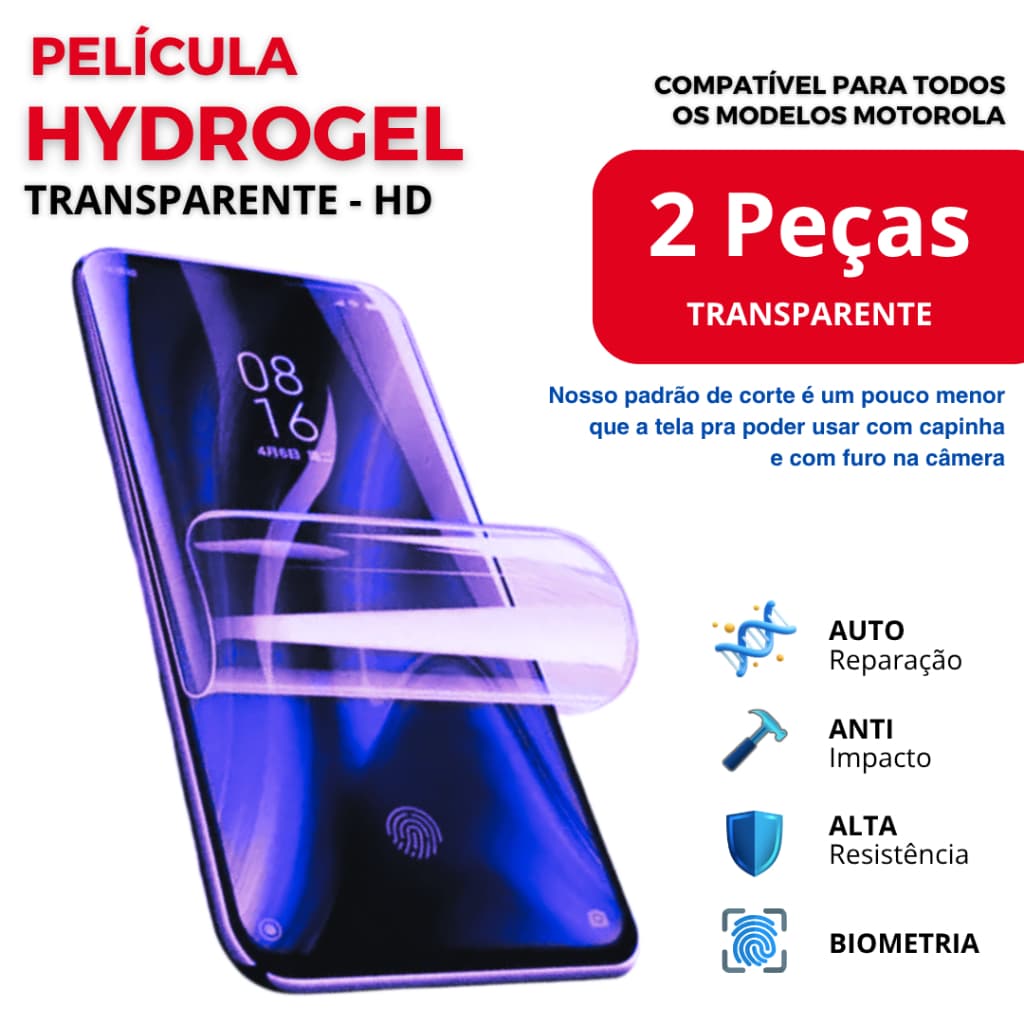 Kit 2 Peças de Película HIDROGEL TRANSPARENTE PREMIUM Flexível para Motorola Edge 20 a 60, Moto G