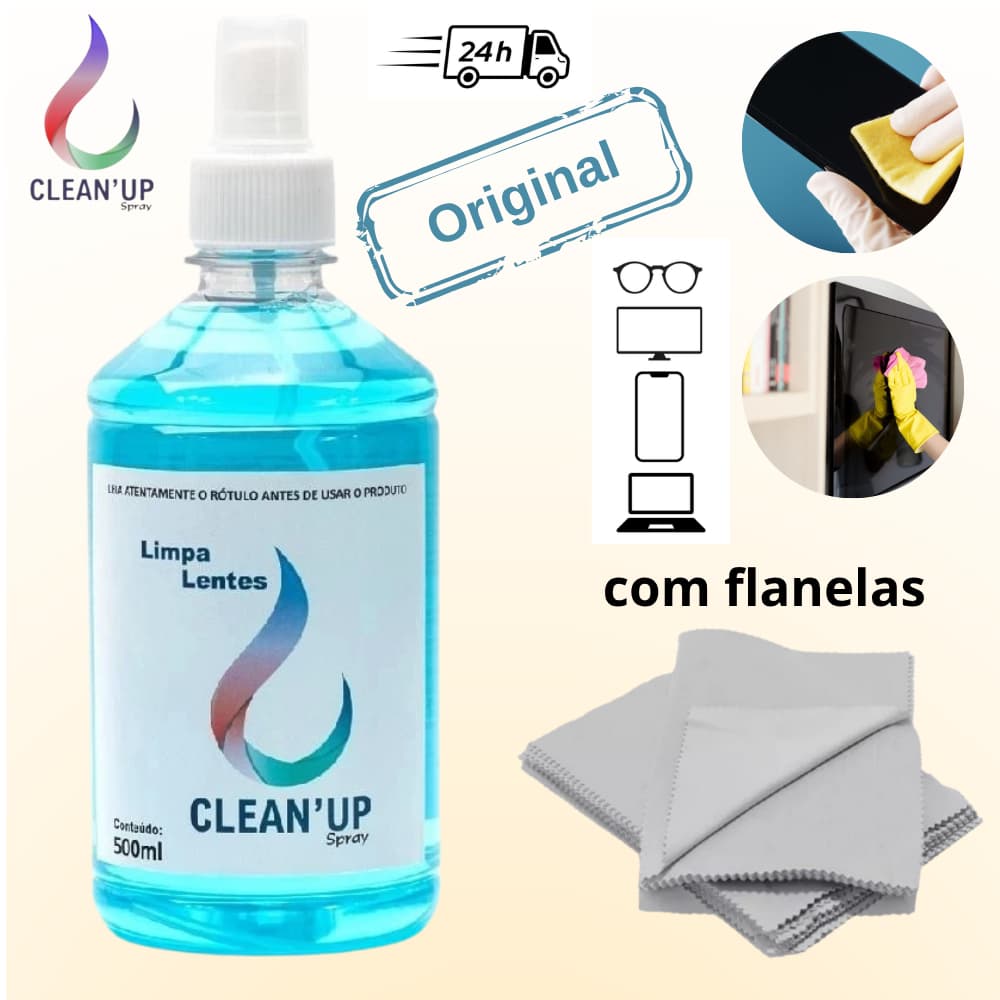 Limpa lentes 500ml com flanela mágica para oculos tela de celular tv spray notebook Clean Up grande