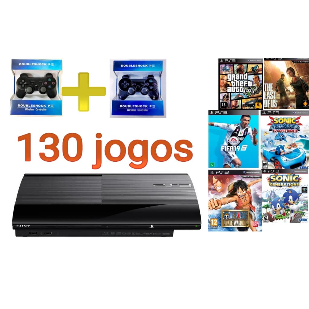 SONY PLAYSTATION 3 PS3 Super Slim USADO 130 GAMES + 2 CONTROLES  500GB