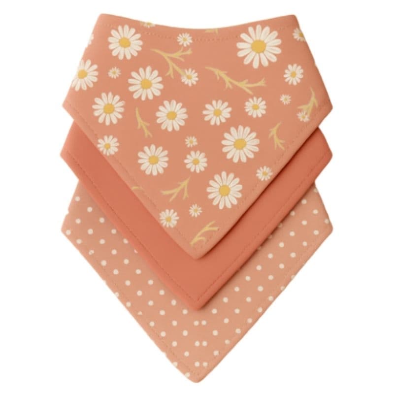 Kit com 3 Babador Bandana Bebê Menina 100% Algodão Margaridas Rosê