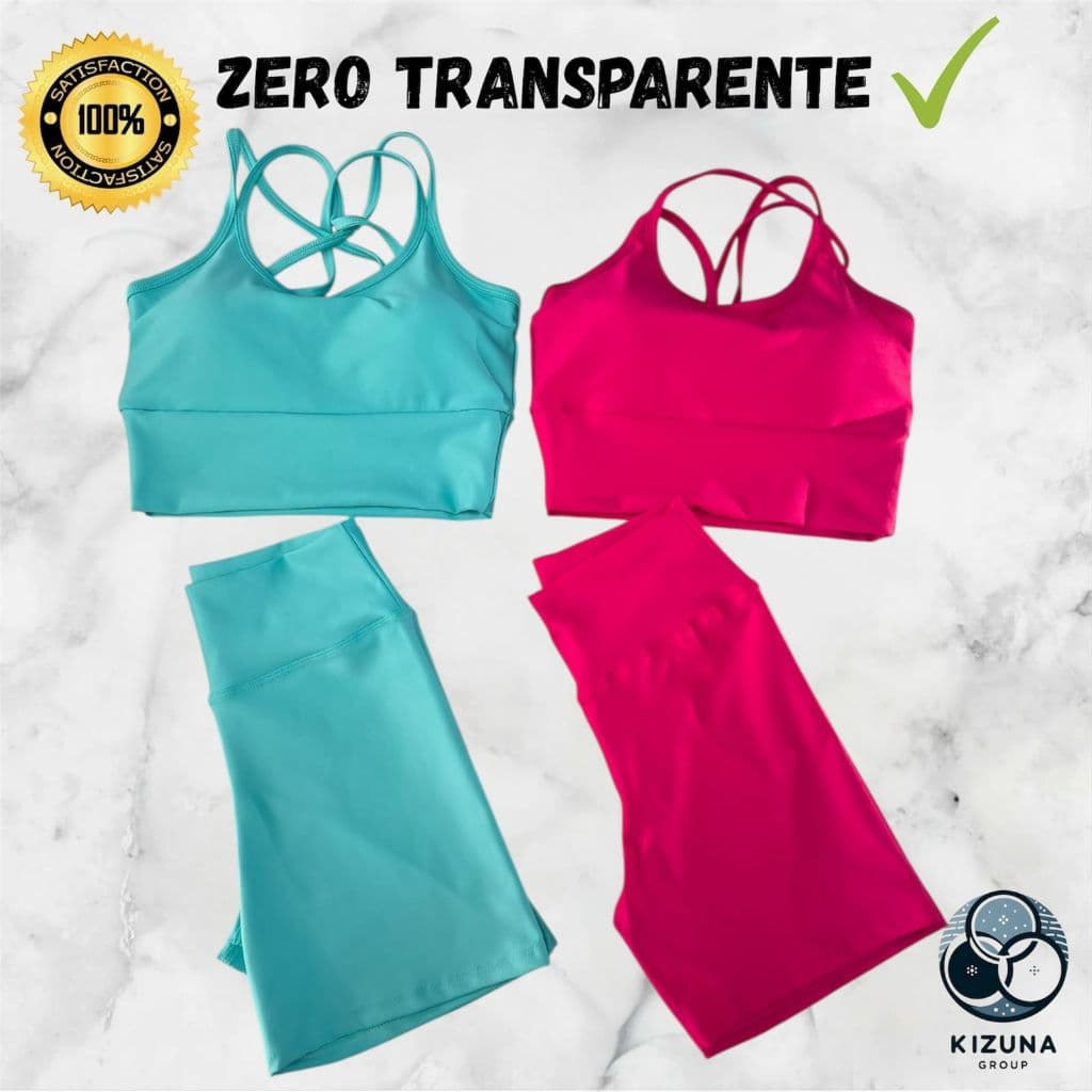 Kit 2 Conjuntos Fitness Feminino Top e Short | Bojo Removível | Zero Transparente