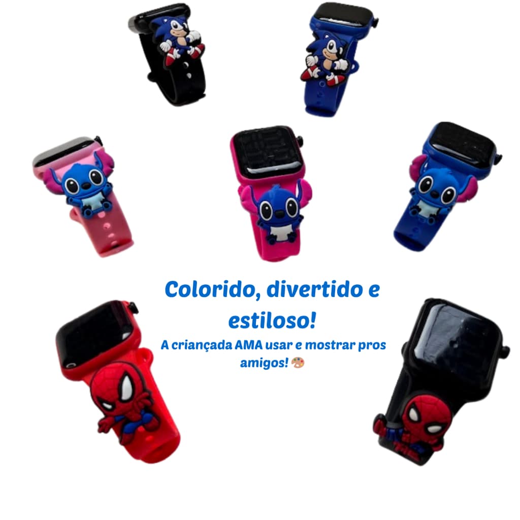 Relógio Digital Infantil Led Stitch Homem Aranha Sonic Capitao America Criança Menino Menina