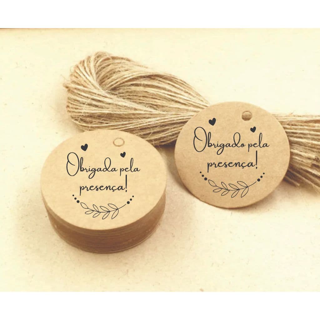 Tag de Papel Kraft 4cm + Fio Incluso - Pronta Entrega!!! Obrigado (a) pela Presença