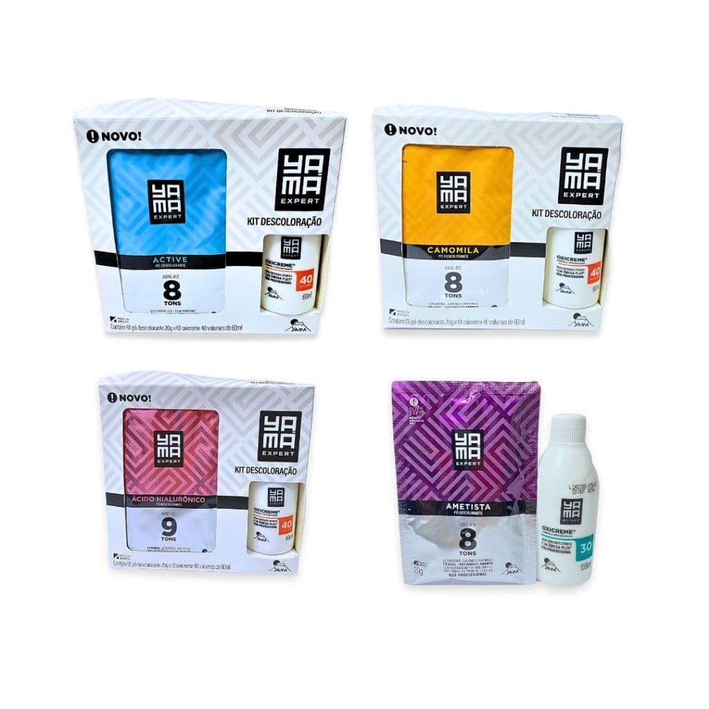 Kit Clareador Pó Descolorante Yamá 20g + Água Oxigenada 60ml Ametista Camomila Hialurônico Active
