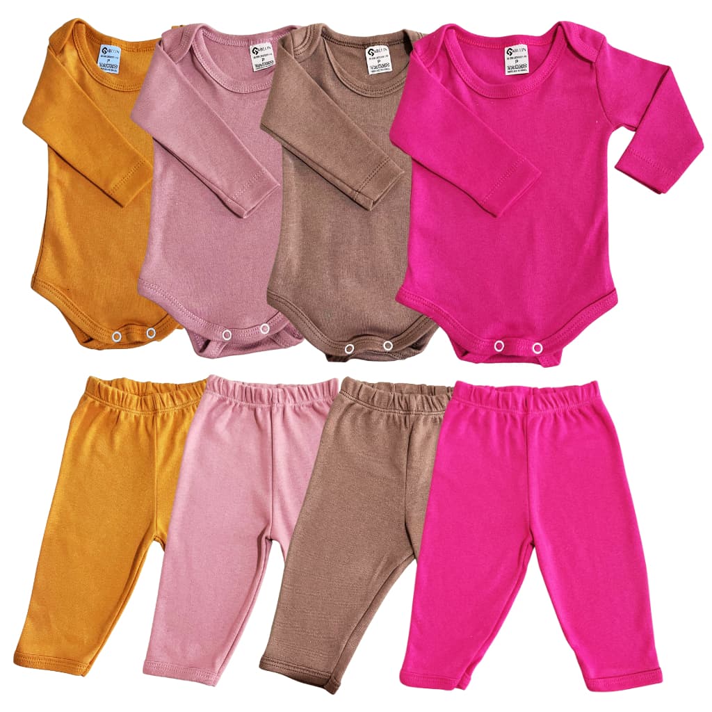 kit 8 peças mijão calça e body manga longa infantil bebe masculino e feminino