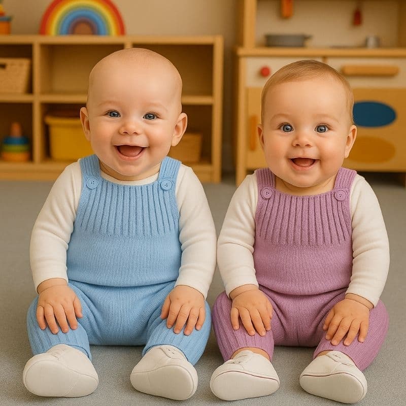 Jardineira Tricot Lisa RN Vira Pé – Macacão Bebê Antialérgico Suave