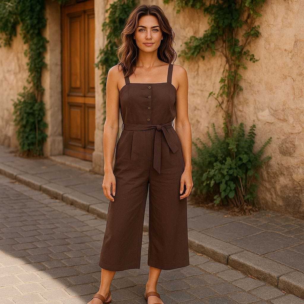 Macacão de linho Pantacur com botões de madeira Vip