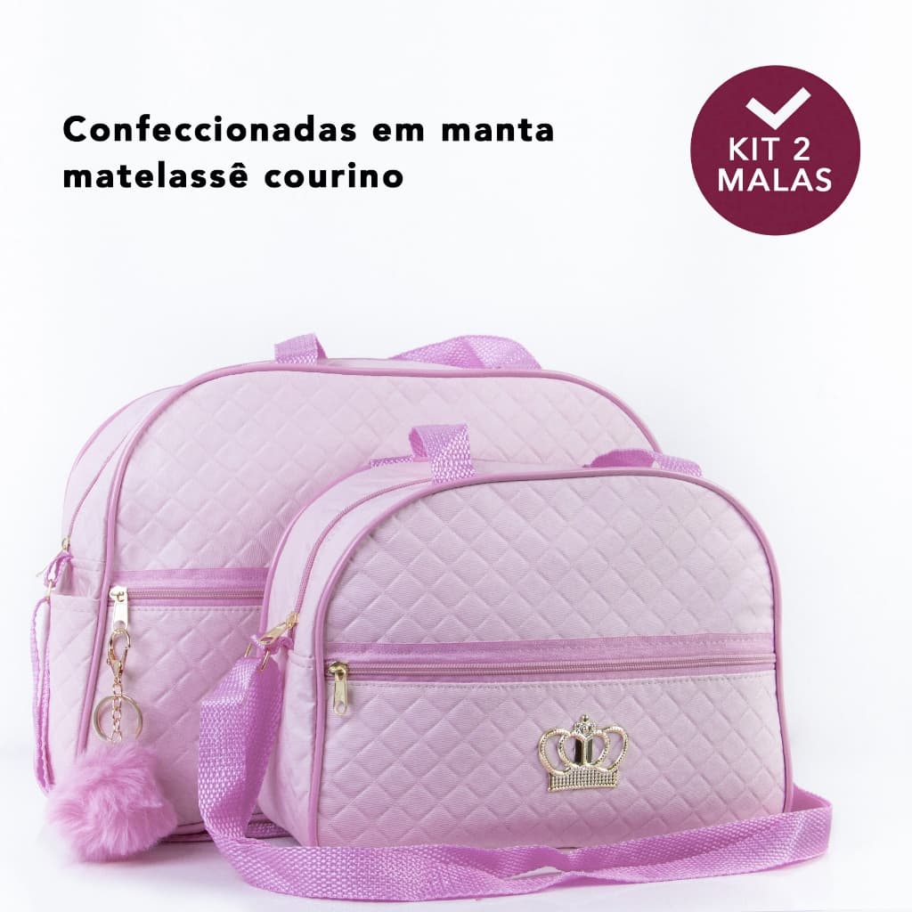 Kit Bolsa Maternidade 2 peças Varias Cores Lisas Mala Maternidade Mochila Maternidade Menino Menina C/ POMPOM