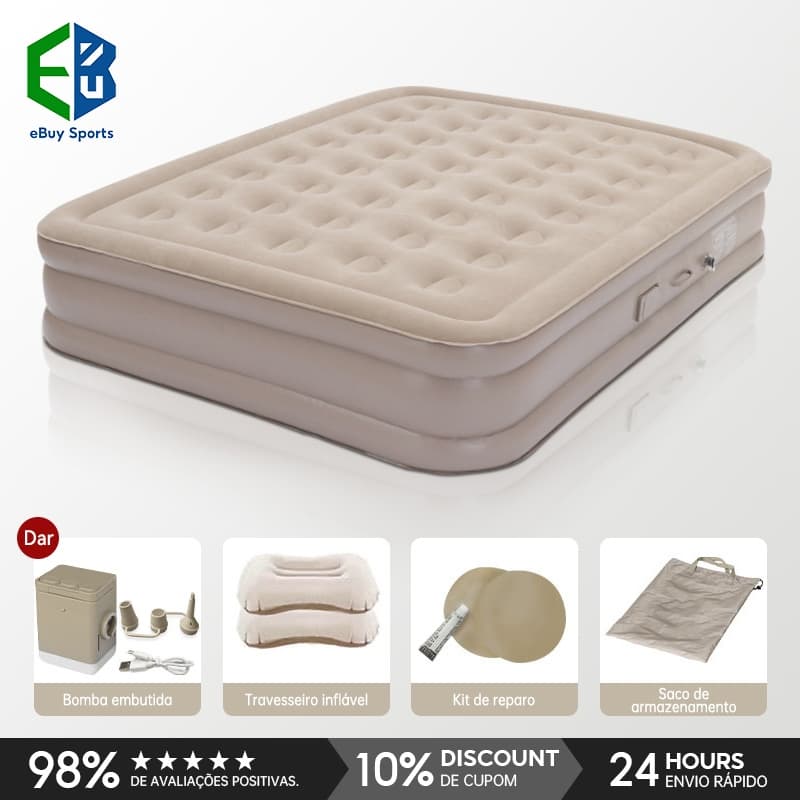 Ebuy Sports Colchão Inflável Queen Casal Cama De Campanha Bomba Inflável Com Bateria De Lítio Integrada 203*154*44cm