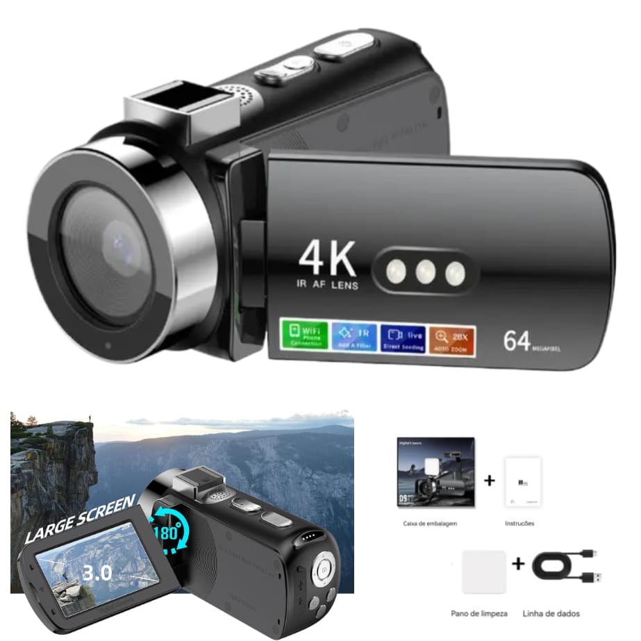 Câmera de vídeo digital portátil hd 1080p, 16mp, tela lcd de 2,7", zoom digital de 16x, bateria integrada