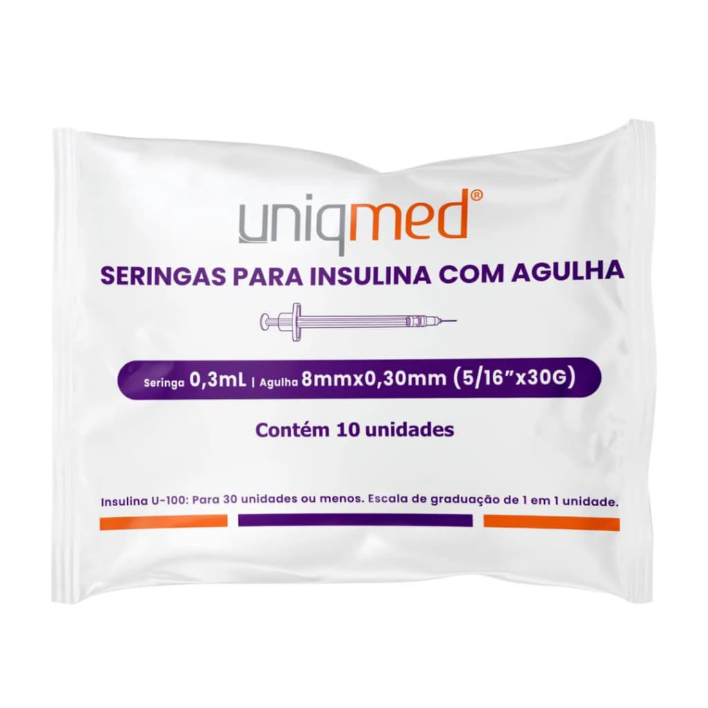 Seringa de Insulina 0,3ml com Agulha 8mm x 0,30mm Caixa com 10 Unidades Uniqmed