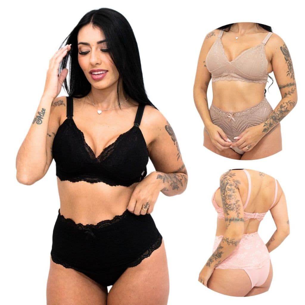 Conjunto Gestante Sutiã de Amamentação e Calcinha Pós Parto Cintura Alta - Lafar