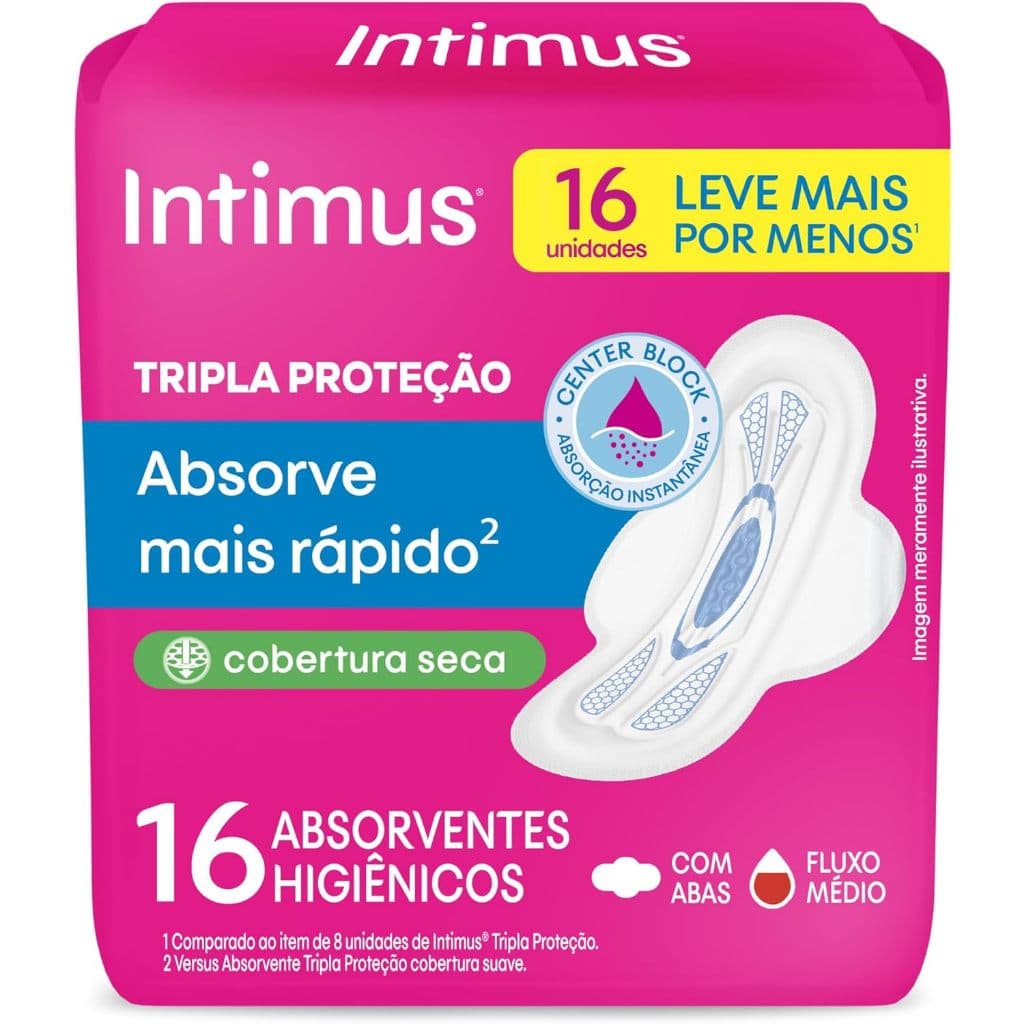 Absorvente Intimus Tripla Proteção Fluxo Médio Seca Com Abas Leve 16 Pague 14