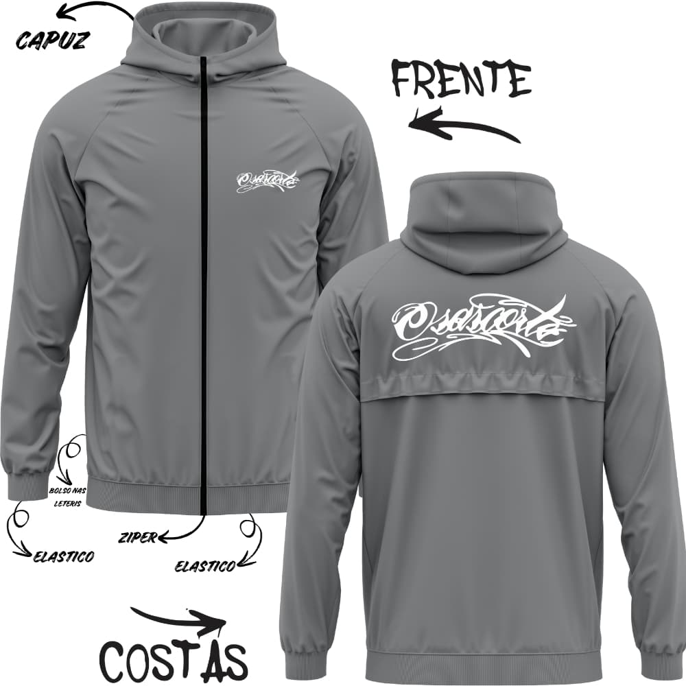 Corta Vento Masculino Feminino  Osascorte Jaqueta Blusa De Frio Manga Longa Capuz Moto Grau Zíper