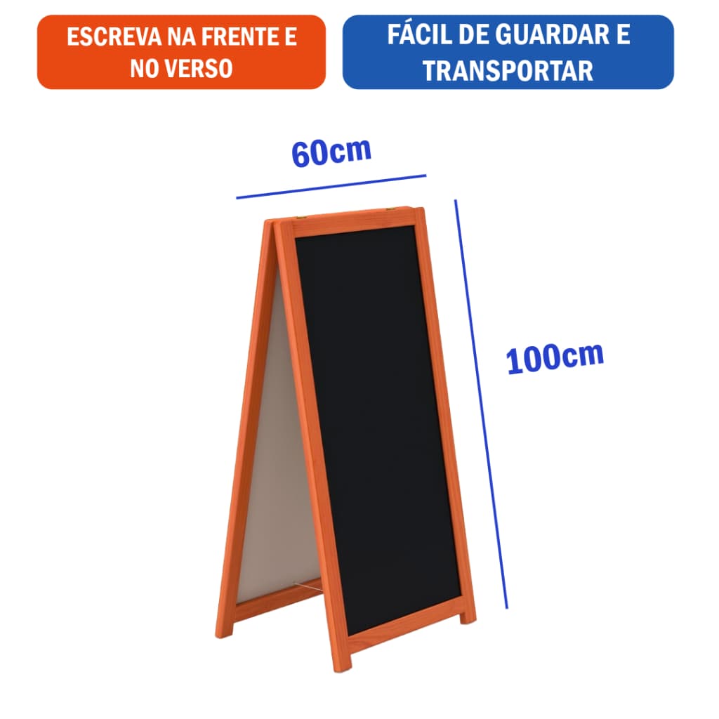 Cavalete de Calçada Duplo Madeira Pinus Mogno 100x60cm Souza Para Restaurantes Cafés