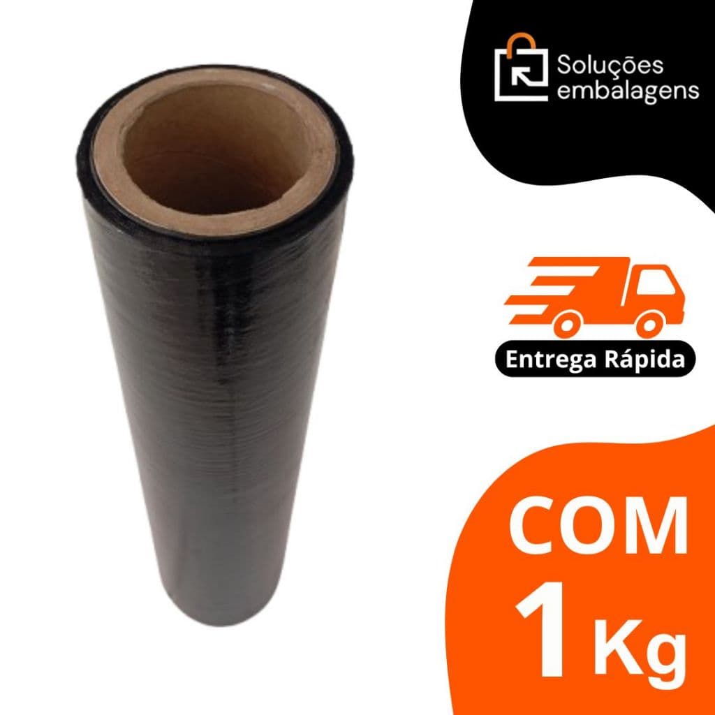 Filme Stretch Preto 50cm x 200m - 1 Rolo de 1kg