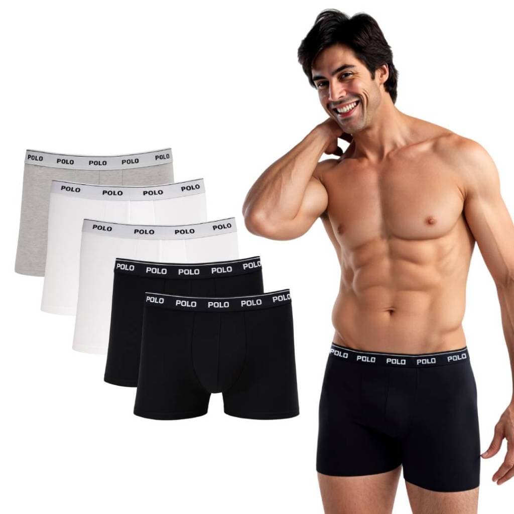 Kit C/5 Cuecas Box Boxer Polo Star Cotton Algodão Masculina Sortido Modelo Tradicional Original