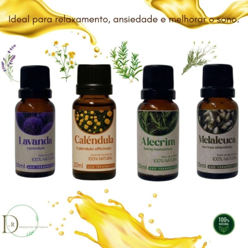 kits de óleos de Lavanda, Calêndula, Alecrim e Melaleuca 20ml 100% Natural D///