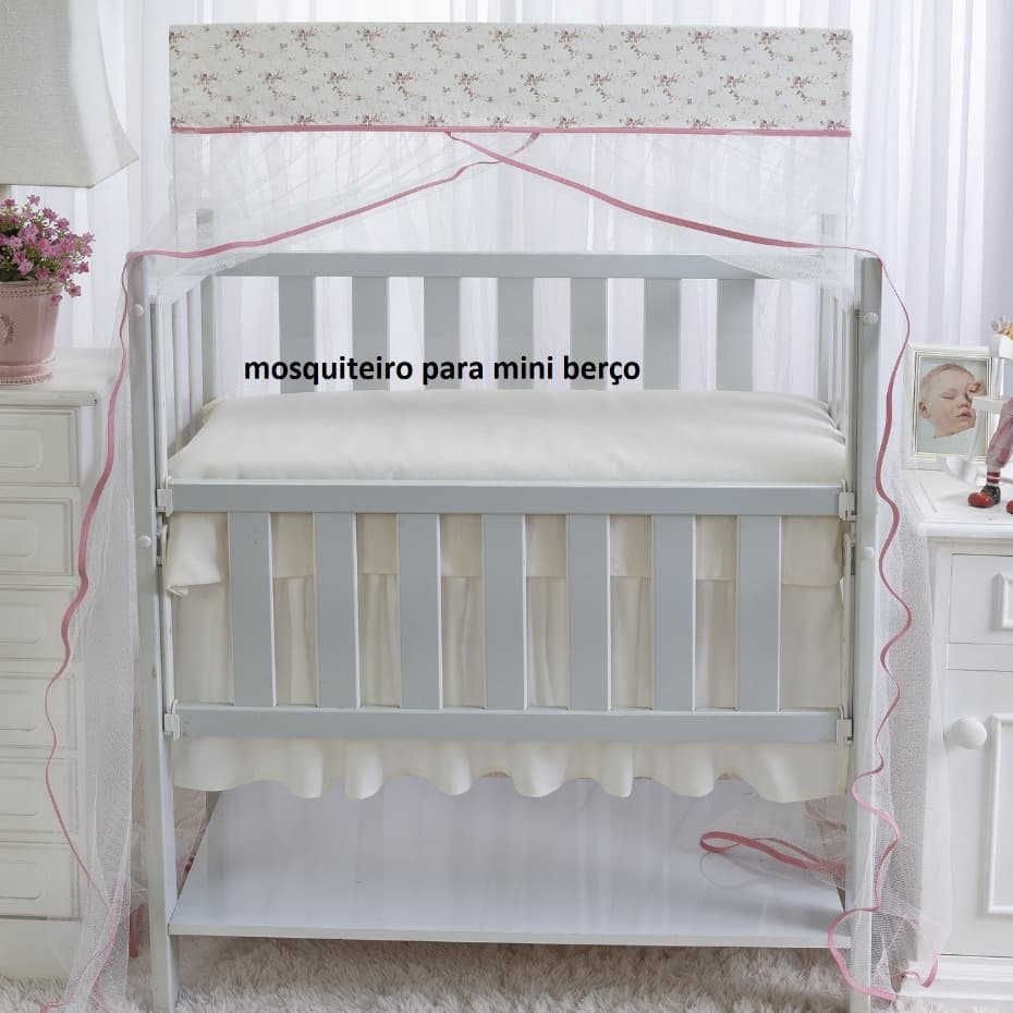 MOSQUITEIRO - CORTINADO PARA ********  MINI BERÇO ******* HELENA FLORAL COM TULE BEGE