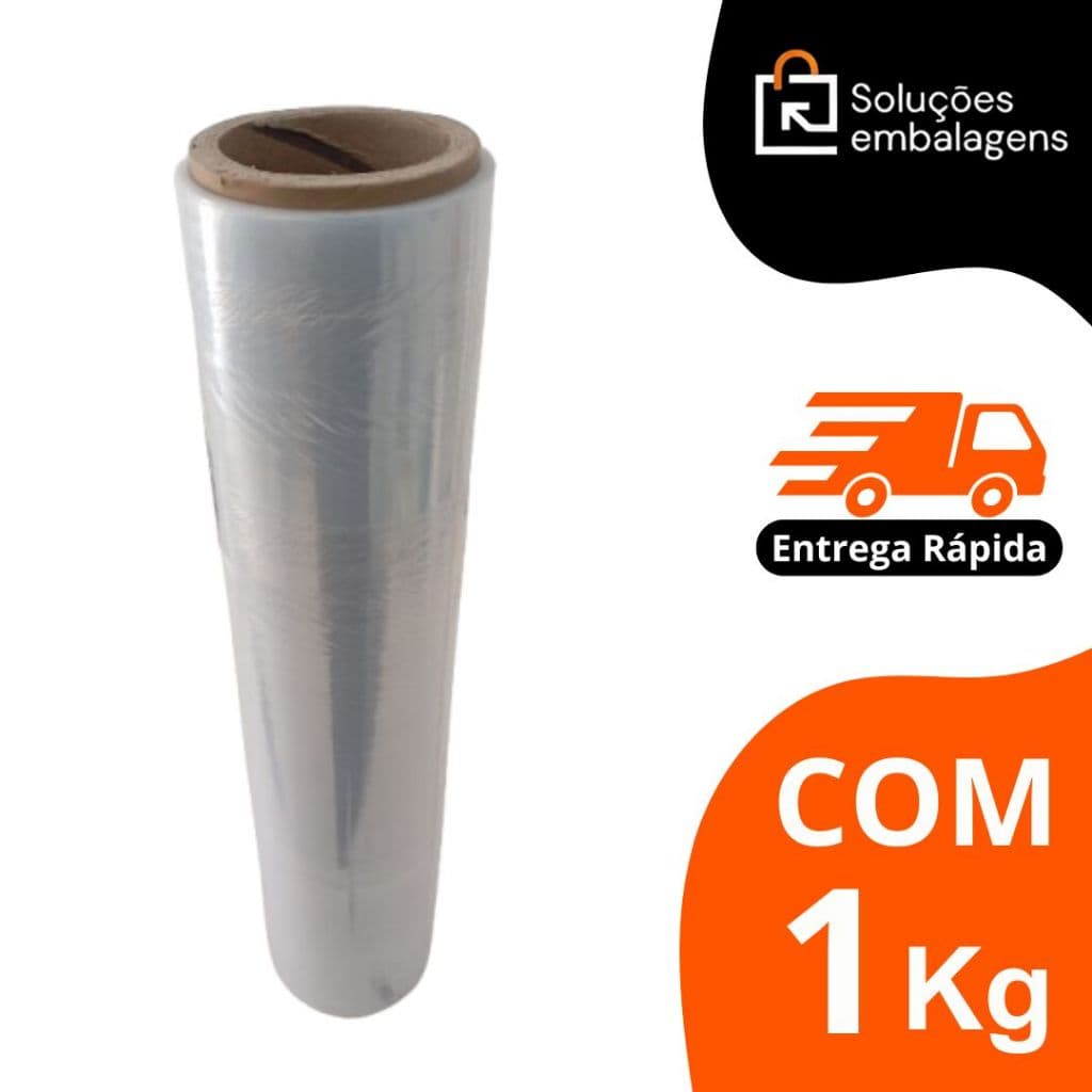 Filme Stretch 50cm x 200m - 1 Rolo Virgem de 1kg Transparente