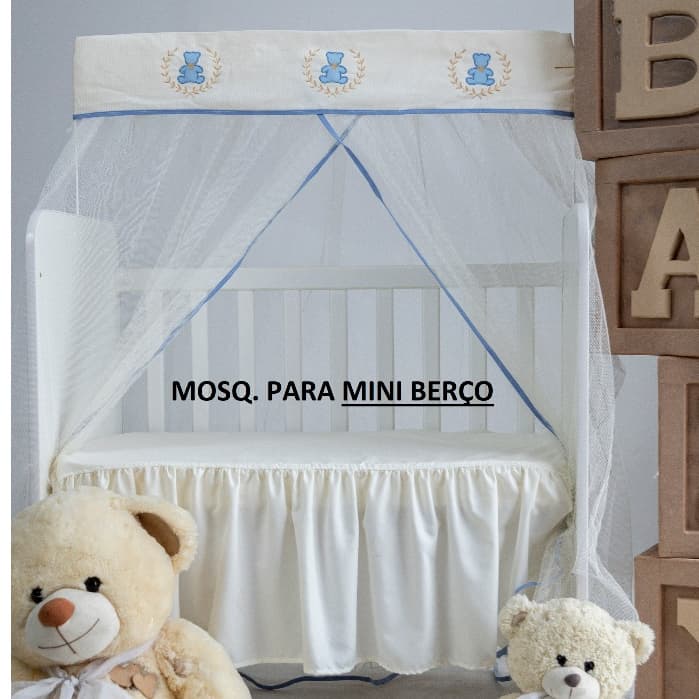 MOSQUITEIRO CORTINADO PARA ******** MINI BERÇO  ******** URSINHO AZUL/BEGE 0,94 LARGURA x 1,50 ALTURA