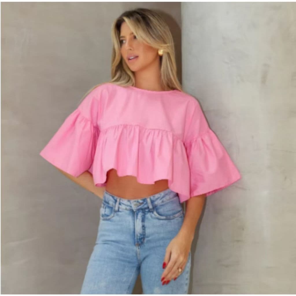 Blusinha Feminina Larga Franzida Cropped