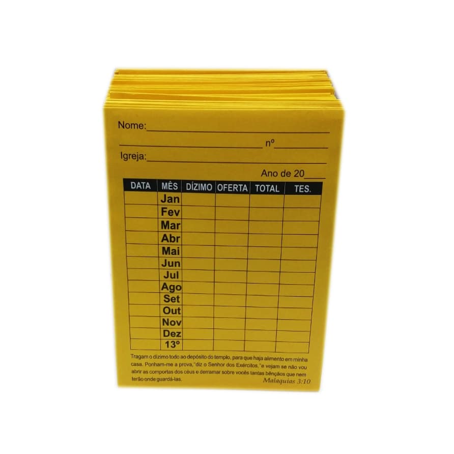 Envelope Anual De Dizimo Amarelo P/ 100 Unidades Cod 40