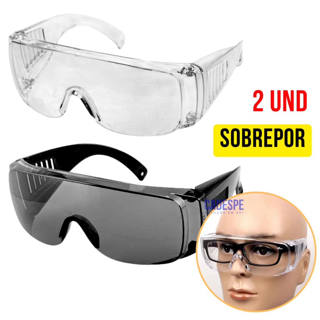 Kit 2 Óculos De Proteção SOBREPOR Óculos De Grau Protector Segurança Epi / Valeplast Ca 40186