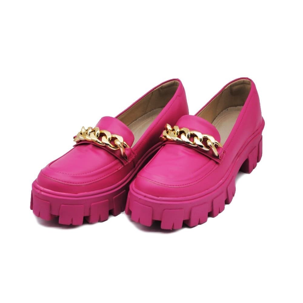 Sapato Feminino Oxford Mocassim Tratorado Todo Rosa Detalhe Corrente 190253 34 E 37 PROMOÇÃO ENVIO IMEDIATO