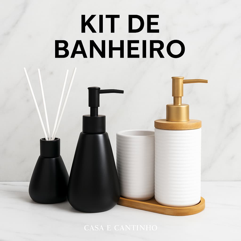 Kit Banheiro Lavabo Dispenser Porta Sabonete Liquido Escova Dente Cerâmica/Porcelana Decoração