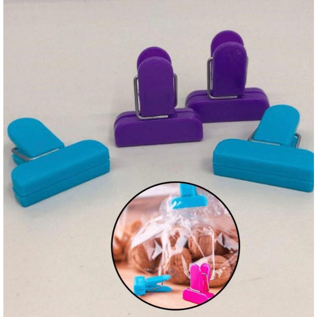 Kit 4 Prendedores Plástico Para Embalagens Sacos Alimentos Vedação Cores Diversass