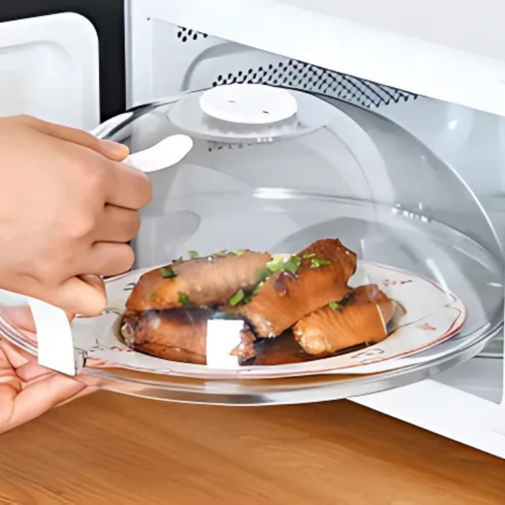 Tampa De Alimentos Anti Respingo Para Microondas Com Válvula Saída De Vapor Alça De Plástico Protetora Prato Micro-ondas