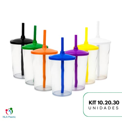Kit Copo Twister 300ml Transparente Com Tampa E Canudo Para Festas Brindes Aniversários 10 20 30
