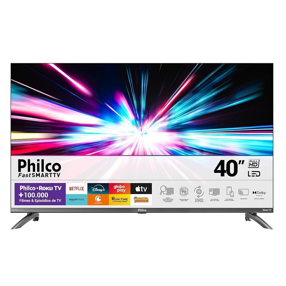 Smart TV Philco 40" Polegadas LED Full HD com Roku TV Dolby Audio e Processador Quad Core