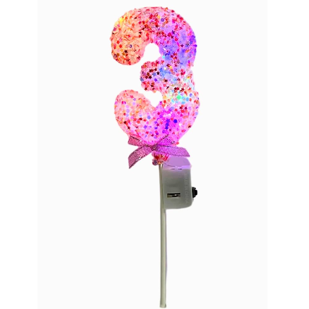Vela de Aniversário Iluminada com Glitter Número Eletrônico Led Multi Cor Piscando Festa