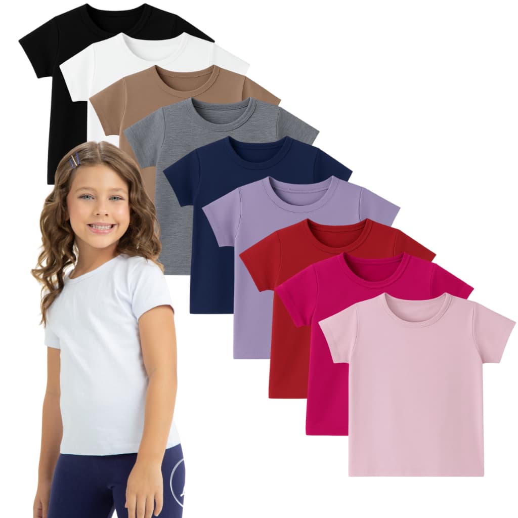 Blusa Cotton Manga Curta Infantil Juvenil Menina Tamanho 1 ao 16