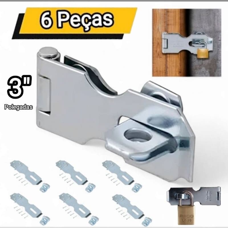 kit 6 trinco  fecho Dobradiça para cadeado de aço 4" polegadas 12 cm com parafusos