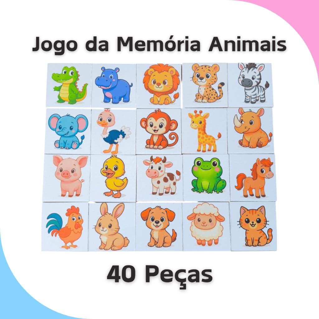 Jogo Memória Animais Fazenda Safari Brinquedos De Menina Menino Alfabetização Educativo Pedagógico