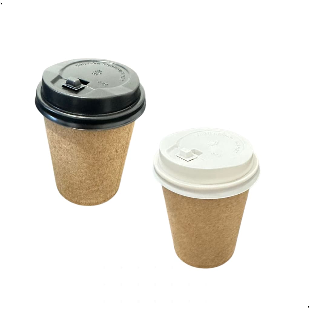 100 Copos de papel kraft 250ML Biodegradável com Tampa Preta ou Branca