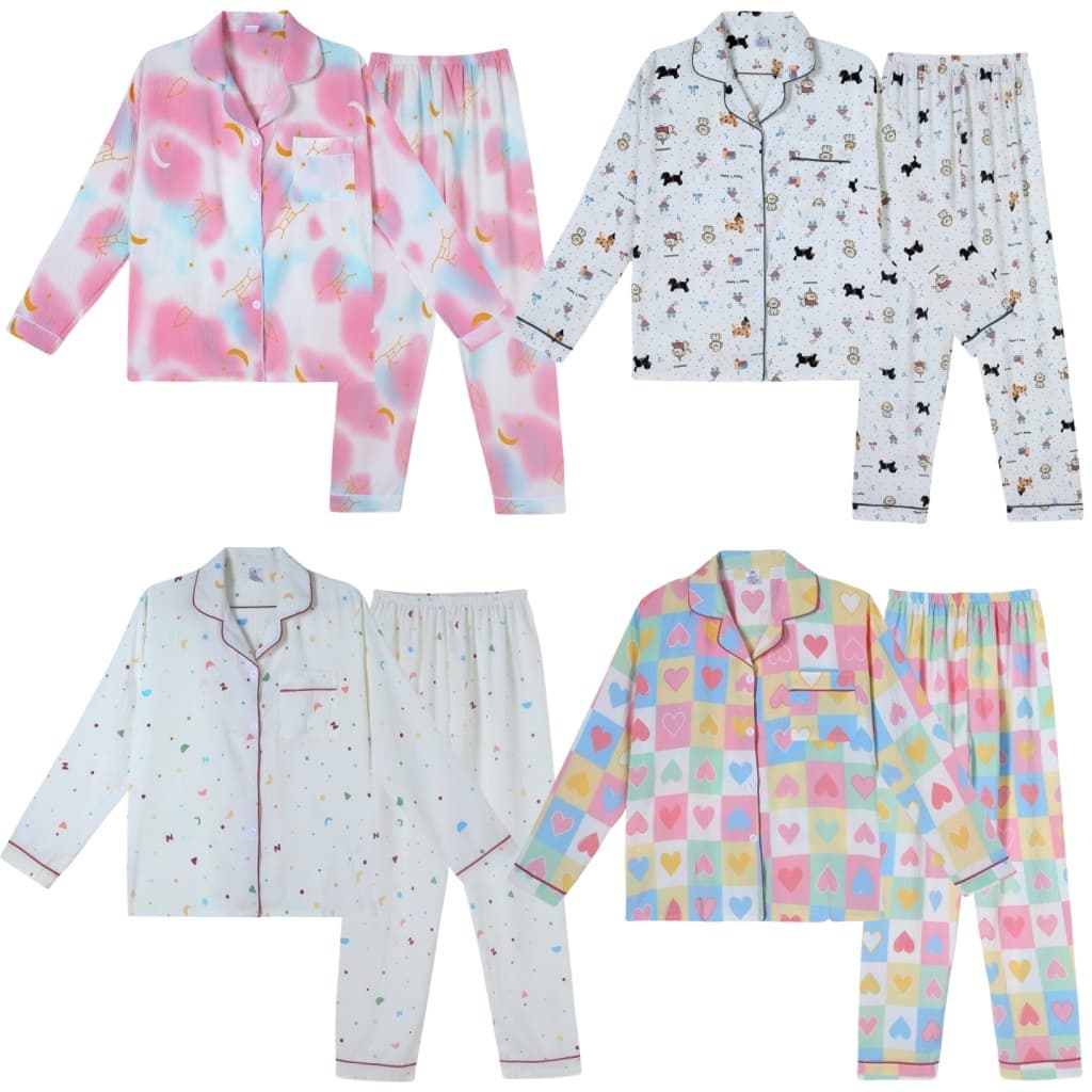 Z&D Lingerie Pijama Feminino Manga E Calça Longa Aberto Com Botão Estampado SY10